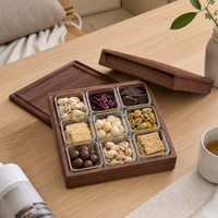 Walnut Wood 9-Compartment Snack and Candy Box with Lid, New Chinese Style Dried Fruit and Nut Organizer