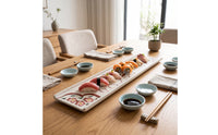 Sushi Plate with Hand-Painted Decoration Rectangular Sushi Plate Sashimi Platter Narrow Serving Tray Ceramic for Home Hosts