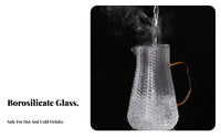 Easy to Clean Wheat Pattern Glass Jug Food Grade Materials Hammered Glass Pitcher with Lid Elegant Design for Families, Hosts, Kitchen, Home