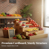 Moisture-Proof Cardboard Step Shelf Easy to Assemble Fruit Display Steps Heavy-Duty 3-Tier Display Stand Flat Pack for Retailers, Shop Owners, Supermarkets, Grocery Shop S, Agricultural Markets, Temporary Shops