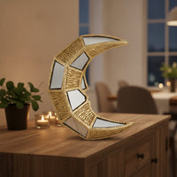Antique Gold Crescent Wall Hanging Mirrored Mirror with Resin Frame Geometric Decorative Wall Mirror Compact for Entryway