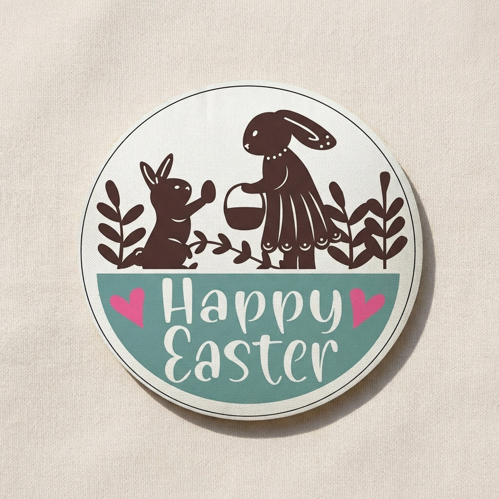Round Easter Placemat Happy Easter Festive Design Linen Dining Placemat Easy To Care Hare Illustration Table Mat for Party Hosts, Families, Kitchen, Restaurants