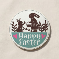 Round Easter Placemat Happy Easter Festive Design Linen Dining Placemat Easy To Care Hare Illustration Table Mat for Party Hosts, Families, Kitchen, Restaurants