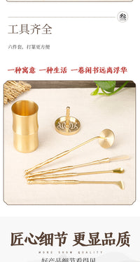 Brass Incense Tool Set for Incense Ceremony, Includes Tamping, Spoon, and More