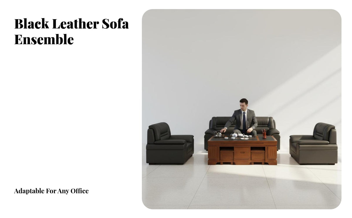 Chinese Design Reception Sofa Set Professional Look 3 Seater Office Sofa Sturdy Frame Executive Office Lounge Set for Executives, Adults, Waiting Room