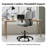 Ergonomic Drafting Chair Adjustable Height Rolling Drafting Chair spine support Built-in Footrest for Students, Artists, Studio