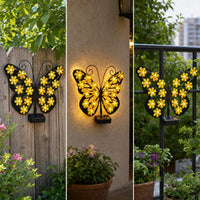 Sun-Powered Wall Light with LED Flowers Cordless Steel Winged Motif Outdoor Light Decorative Lighting for Yard, Fence, Patio