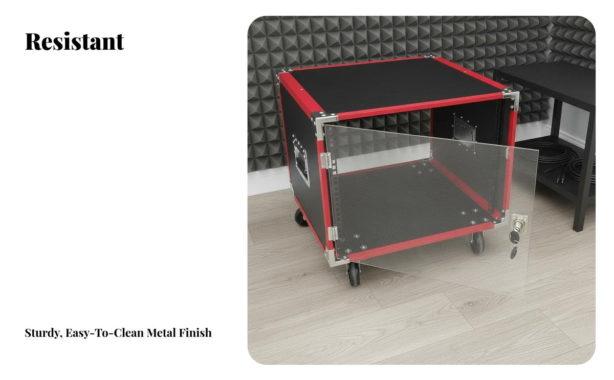 Heavy-Duty Construction 6U Rack Mount Enclosure Reinforced Corners 6U Portable Audio Cabinet coilLoaded Handles Flight Case Lockable Door for Home KTV Enthusiasts, Musicians, Event Technicians, Live Events, Music Venues, Concerts, Touring