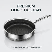 Frying Pan for Stir Fry and Home Cooking, Stainless Steel Induction Frying Pan with Pan Lid, Deep Pan with Honeycomb Surface, Omelette Egg Pan