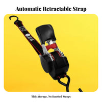 High-Strength Strap Retractable Ratchet Strap Tangle Tangle-Resistant Ratchet Cargo Strap with Hooks Ergonomic Handle for Vehicle, Trailers