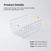 Storage Basket with Wood Handle, Metal Wire Mesh Organizer, Modern Minimalist Decor, Cabinet Storage Basket with Handle