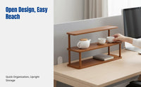 Office Desk Storage Rack, Bamboo Tea Mug Holder, Multitier Organizer Shelf for Study, Living Room, Minimalist Design