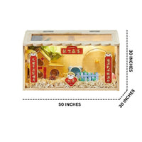 Hamster Cage Wooden Hamster Villa, Luxury Syrian Hamster House, 2-Tier Rectangular Indoor Pet Cage with Top-Opening Access and Exercise Wheel