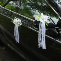 Wedding Car Decoration Bridal Car Door Handle Flowers Rearview Mirror Bouquet White Lace-Trimmed for Brides