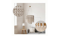 Handmade Pendant Lampshade with Fringe Woven Macrame Lampshade Knotted Bohemian Hanging Lamp Natural for Bedroom