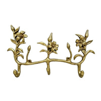 Floral Hook Rack Golden Finish Wall Hanger with Hooks Space-Saving for Entryway
