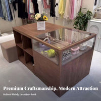 Multi-Functional Design Shop Island Display Table Ample Storage Boutique Cashier Counter Minimalist Design Glass Top Display Cabinet for Shopkeepers, Small Business Owners, Clothing Boutiques, Checkout Area, Retail Shop S, Gift Shops