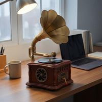 Phonograph-Style Speaker Indoor Display Tabletop Bell Speaker Decorative Home Audio for Music Playback
