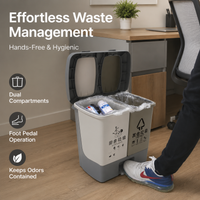 Kitchen Bin, Dual Compartment Pedal Bin with Soft Close Lid, Polypropylene Recycling Bins for Kitchen, Grey