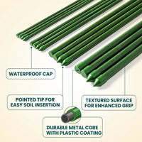 Garden Trellis for Potted Plants Indoor, Steel Core Garden Stakes for Plant Support in a Raised Bed, Weather Resistant Stakes with Ties, Green
