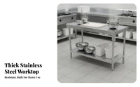 Rust Resistant Commercial Kitchen Prep Table Easy to Clean Commercial Food Prep Table Solid Tabletop Heavy Duty Metal Workbench Stable Design for Restaurant Team, Home Cooks, Homeowners, Catering, Workshop, Garage