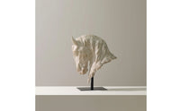 Horse Head Sculpture with Metal Stand Faux Jade for Living Room Console, Office
