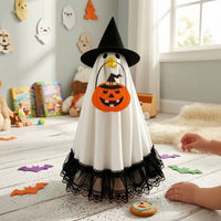 Halloween Porch Goose Costume with Pumpkin Bag Festive Lawn Goose Outfit with Witch Hat Playful Witch Costume with Pumpkin Bag Spooky for Homeowners, Decorators, Entryway, Yard