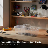 Secure Latch Transparent Screw Organizer Multi-Grid Storage Box Portable Compartment Tool Box for DIY Enthusiasts, Hobbyists, Technicians, Workshop, Garage