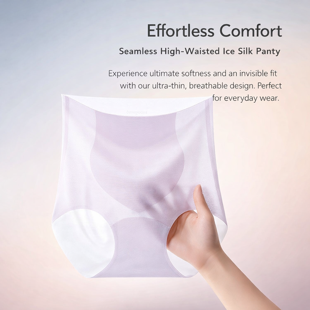 Women's High Waisted Knickers with Ice Silk Material for Summer, Breathable Triangle Briefs for Everyday Wear, Invisible Seamless Design, Super Thin