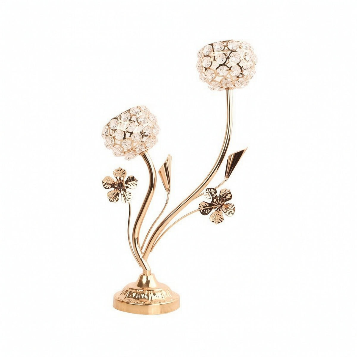 Gold Candelabra Floral Candlestick with Branches Sculptural Candle Holder Tabletop for Decorators