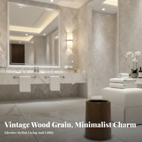 Wood Grain Trash Can Large Capacity Round Garbage Bin with Lid Round Trash Can with Lid Easy to Clean Wood Grain Wastebasket