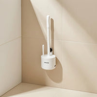 Toilet Brush with Holder Wall-Attached Toilet Brush Mounting without Holes Cleaner for Renters, Lavatory, Small Bathrooms
