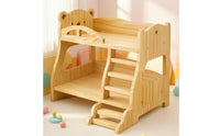 Doll Bed with Stairs Rounded Corners Dollhouse Bunk Bed Furniture for Young Children, Pretend Play