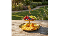 Two-Tier Tray Stand Round Tiered Tray Stand Space-Saving Food Presentation Plate for Hosts, Countertops, Event Displays