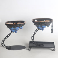 Iron Chain Ceramic Hanging Planter Glossy Tabletop Planter Display Textured Ceramic Hanging Pot Black