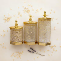 Light Luxury Design Hexagonal Jar with Lid Lightweight Gold Trim Storage Container Shatterproof for Bathroom