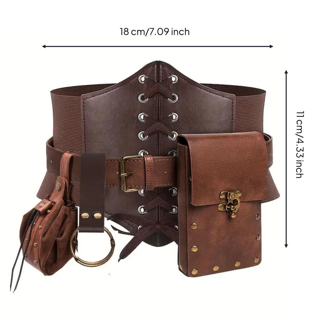 Steampunk Belt with Pockets Medieval-Fantasy Cosplay Belt with Skirt Clip Laced Fanny Pack for Cosplayers