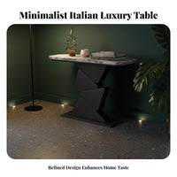 Narrow Profile Entryway Display Table Sintered Stone Top Sculptural Pedestal Console Modern Design Home Furniture Heat-Resistant for Interior Designers, Decorators, Art Lovers, Foyer, Small Areas, Living Room, Behind Sofa