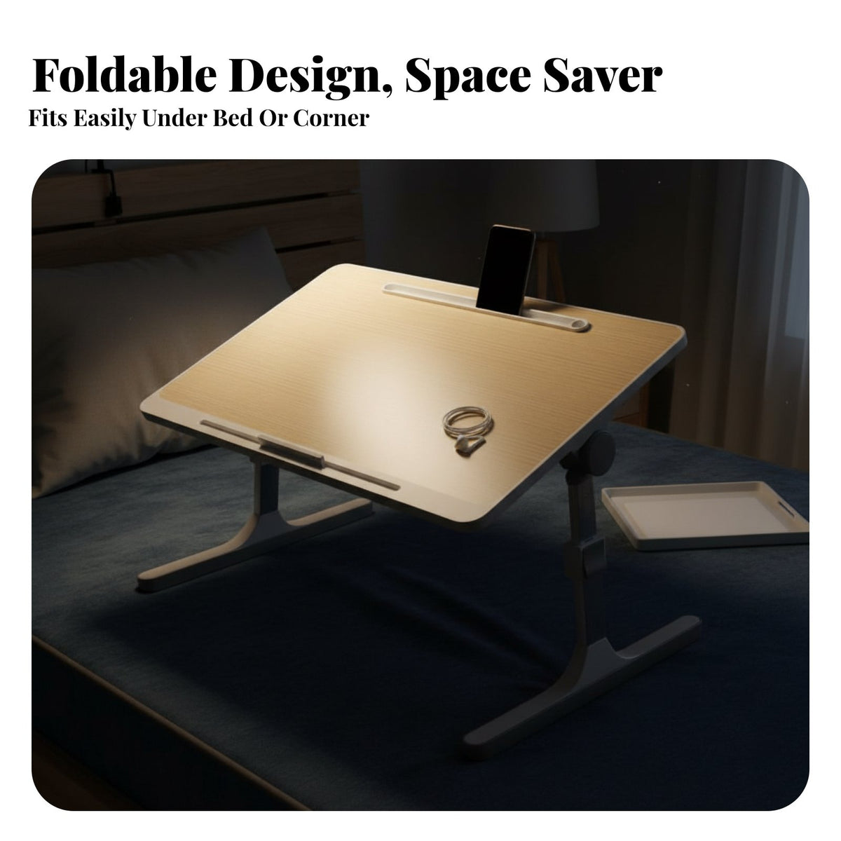 Cup Indentation Adjustable Bed Desk Tablet Slot Foldable Bed Table Ergonomic Design Foldable Laptop Table for Students, Adults, Telecommuting Workers, Bedroom, Dorm Room, Home Office, Floor