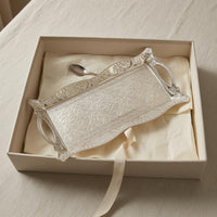 Floral Metal Tray with Handles Scroll Pattern Rectangular Silver Tray Openwork Classic European Style