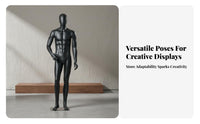 Full Body Male Mannequin Modern Design Matte Black Display Mannequin Realistic Proportions men's Clothing Display Stand for Window Displays, Showrooms