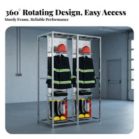 Electric Fire Suit Rack Heavy Duty Rotating Turnout Gear Cabinet Silent Casters Stainless Steel Bunker Gear Storage for Firefighters, Storage Area