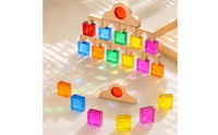 Wooden Building Toy with Acrylic Inserts Stackable Sensory Blocks with Colored Openings Burr Geometric Blocks for Kids, Playroom