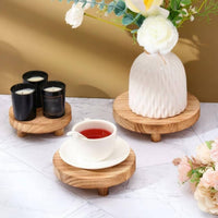 Rustic Walnut Wood Tray Handmade Round Wooden Tray Wood Pedestal Intended for Plant Display, Coffee Table