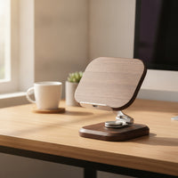 Phone Stand with Wooden Base Rotating Adjustable Desktop Phone Holder Sturdy Desktop Stand for Professionals, Nightstand