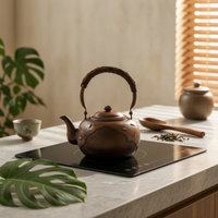 Copper Kettle Handmade Kettle with Wrapped Handle Dark Bronze for Tea Lovers, Collectors, Kitchen