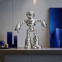 Robot Figurine Silver Robot Sculpture Futuristic for Office, Entryway, Bookshelf