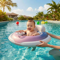 Anti-Tip Baby Swimming Seat Circle Floating Body Steering Wheel Swim Circle Portable Inflatable Baby Swim Seat Easy to Inflate and Deflate for Toddlers, Young Children