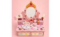 Pretend Dress-up Station Box Pink-Themed Play Makeup Vanity with Drawer Tabletop for Playroom
