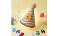 Brown and White Birthday Party Hat Felt Number Striped Birthday Hat Soft Textile Diagonal Stripes